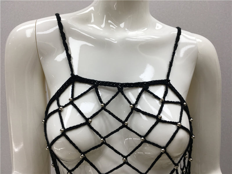 Top Knitted Hollow Out Cutout Bikini Camisole Women Loose Seaside Vacation Beach Sun Protection Blouse Pullover Top Bella Mia